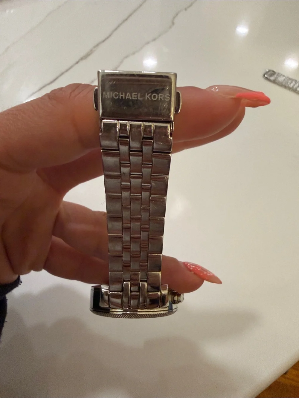 Michael Kors Silver Watch with Mother-of-Pearl Dial and Crystal Markers